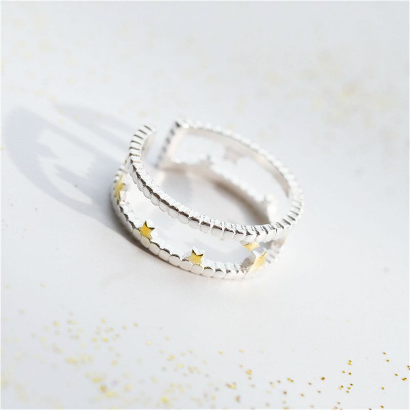 Star Ring Silver Sterling Layered Open