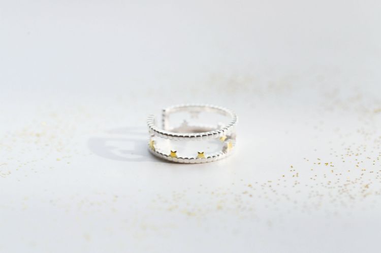 Star Ring Silver Sterling Layered Open