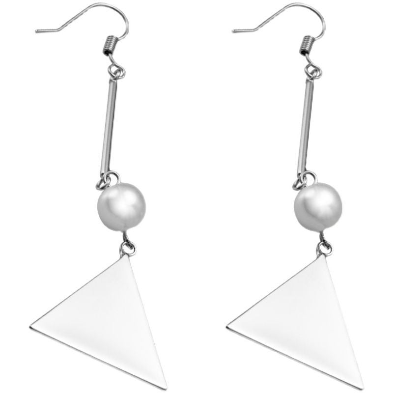 Pearl Faux Earring Dangle Triangle Sterling Silver