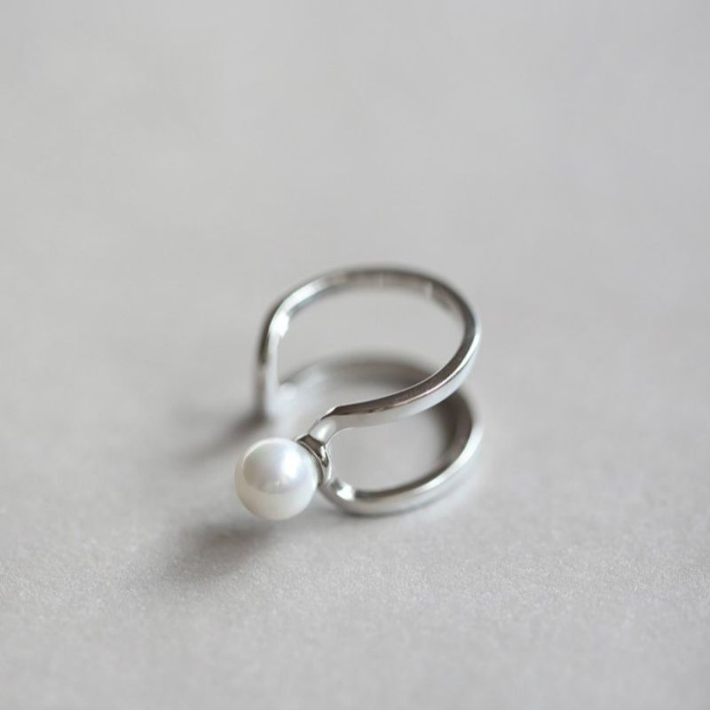 Pearl Layered Ring Silver Open Faux Sterling