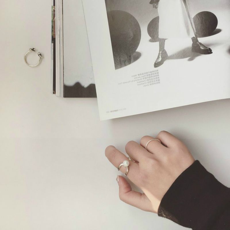 Pearl Layered Ring Silver Open Faux Sterling