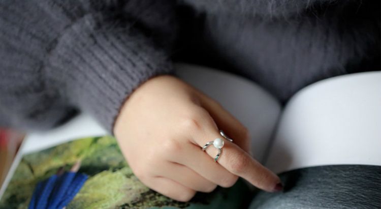 Pearl Layered Ring Silver Open Faux Sterling