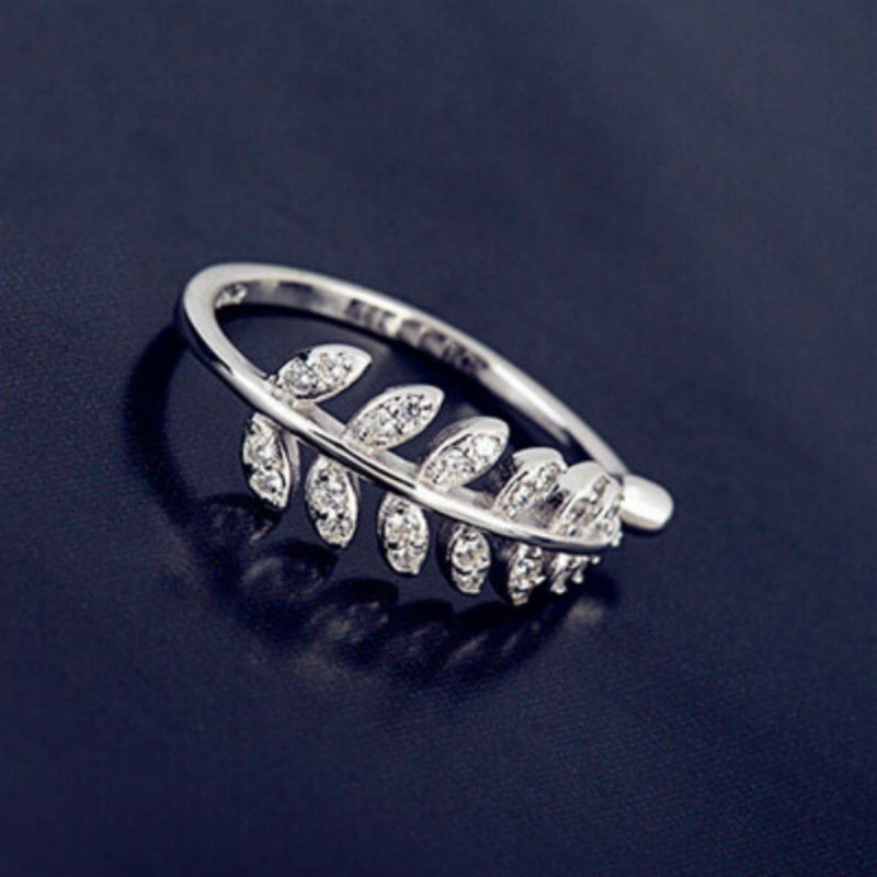 Ring Silver Leaf Open Rhinestone Sterling