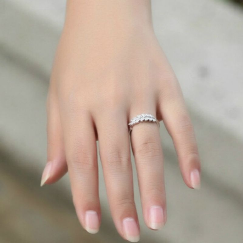 Ring Silver Leaf Open Rhinestone Sterling