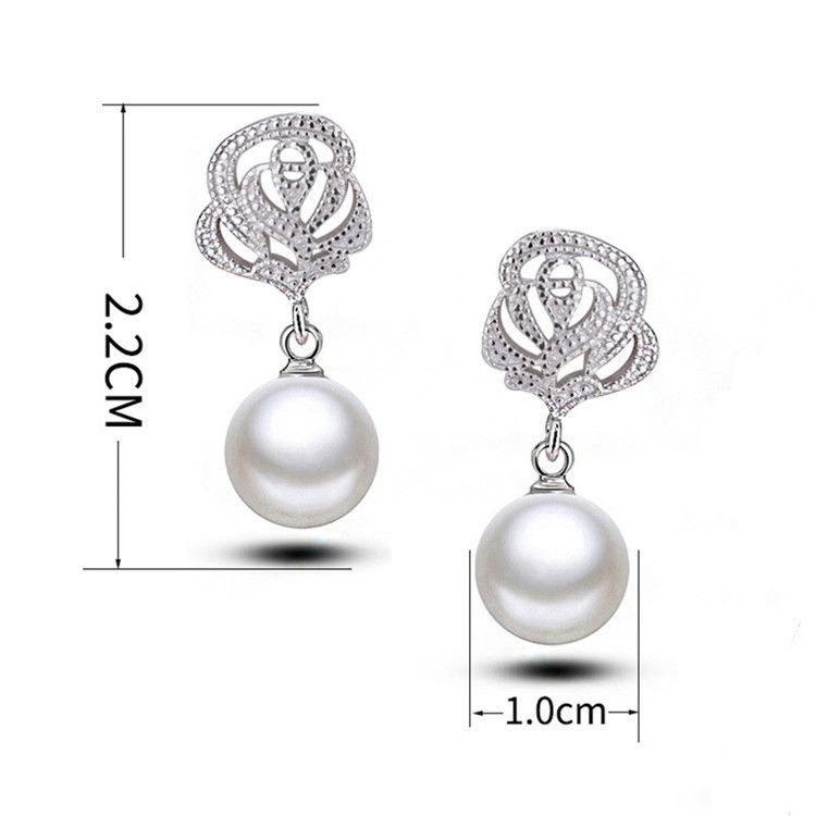 Rose Dangle Pearl Faux Earring Rhinestone