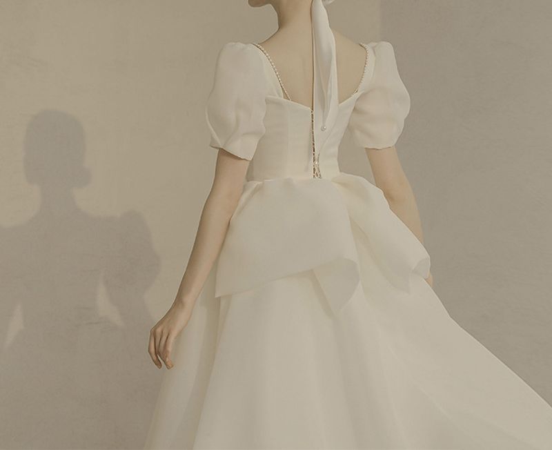 A-Line Puff-Sleeve Wedding Gown Beaded