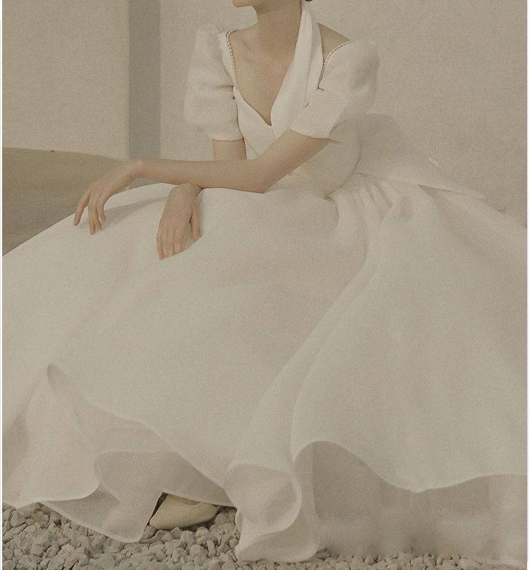 A-Line Puff-Sleeve Wedding Gown Beaded