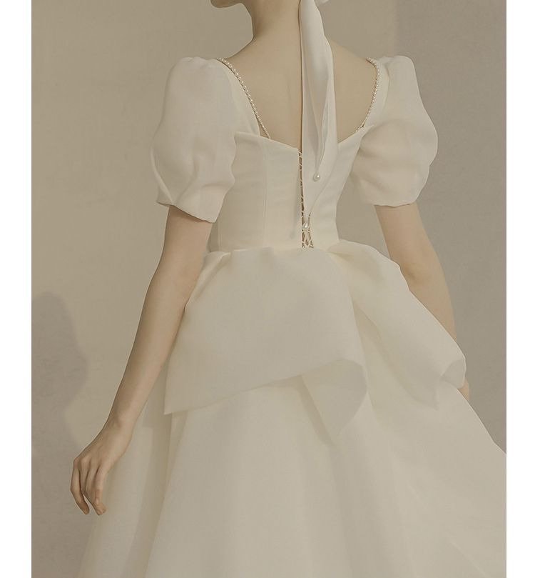 A-Line Puff-Sleeve Wedding Gown Beaded