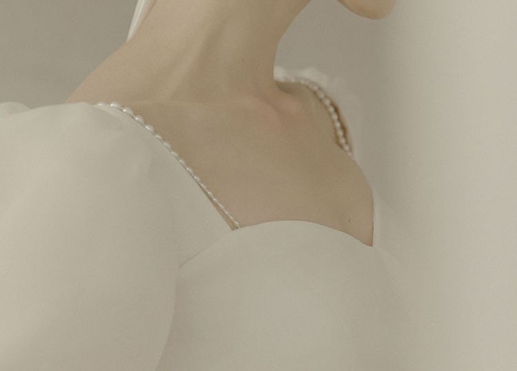 A-Line Puff-Sleeve Wedding Gown Beaded