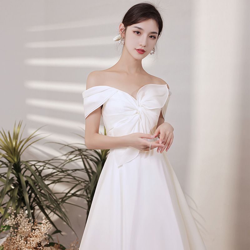 Gown A-Line Bow Off-Shoulder Wedding