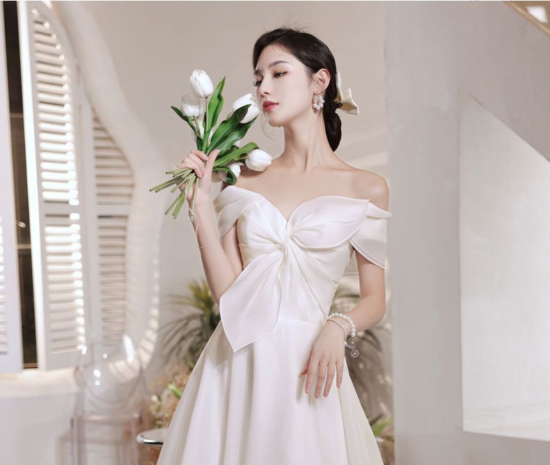 Gown A-Line Bow Off-Shoulder Wedding