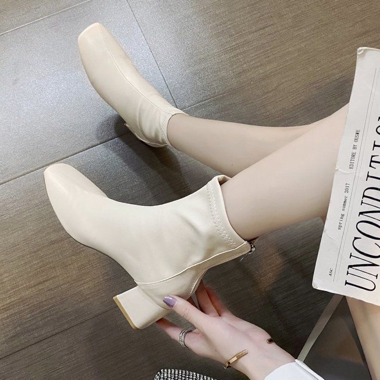 Plain Heel Boots Chunky Short