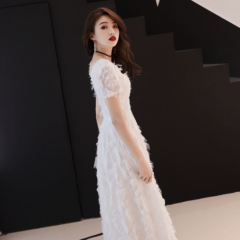 A-Line Gown Trim Fringed Evening Short-Sleeve