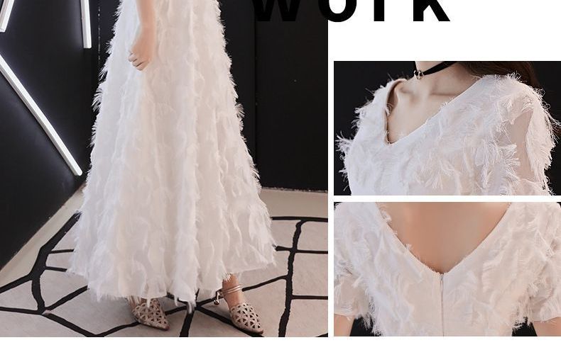 A-Line Gown Trim Fringed Evening Short-Sleeve