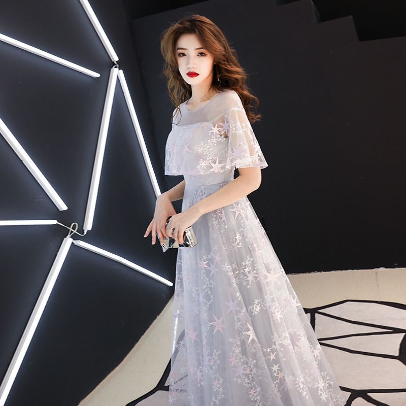 / Gown Embroidered Mesh Dress Evening A-Line Star Cocktail