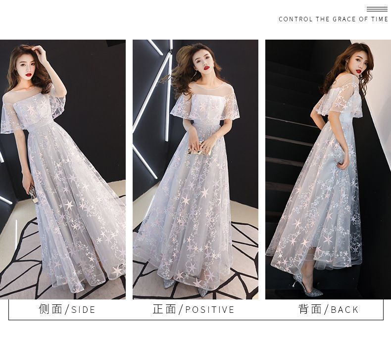 / Gown Embroidered Mesh Dress Evening A-Line Star Cocktail