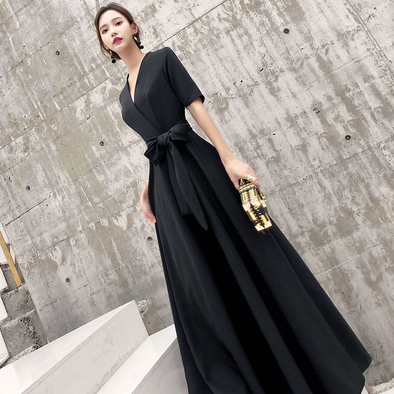 Evening Designs) Gown (Various A-Line Tie-Front Short-Sleeve
