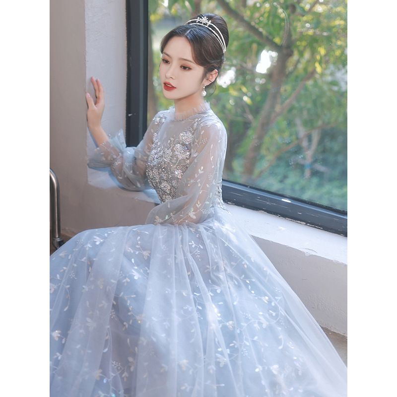 Gown Evening Sequined / Puff-Sleeve Dress A-Line Cocktail