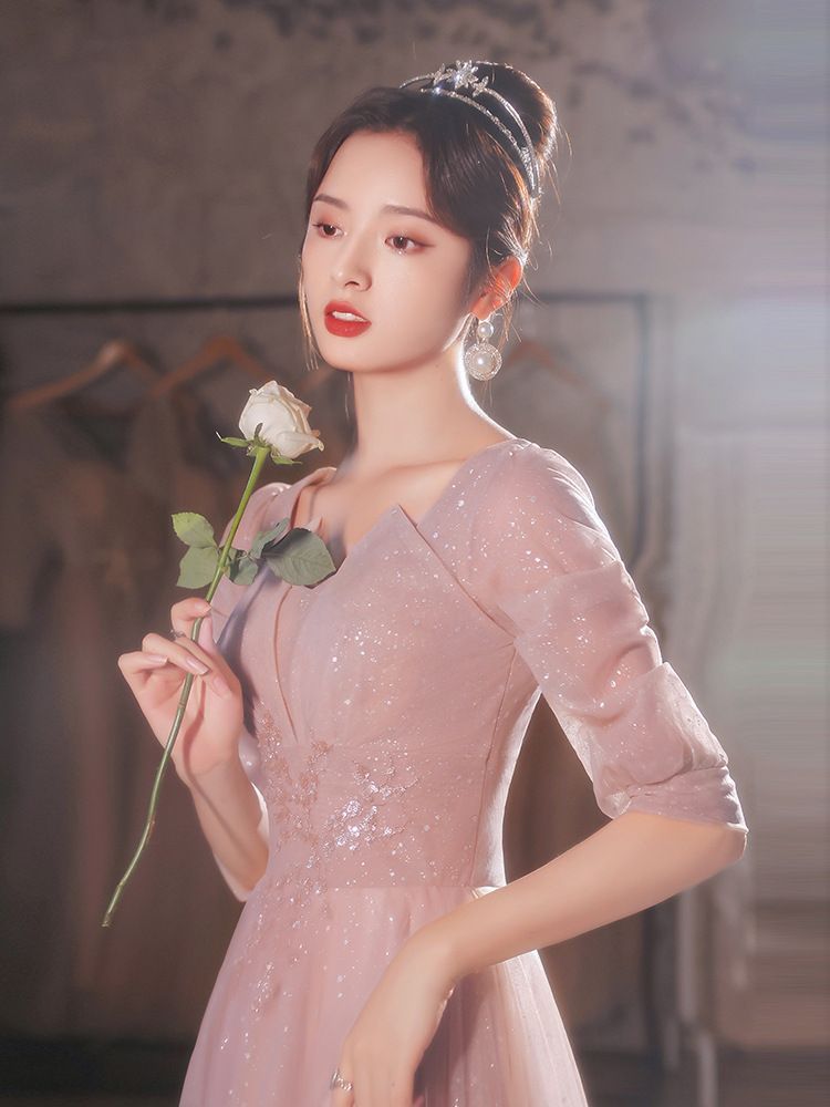 Gown (Various A-Line Designs) Floral Evening Embroidered Puff-Sleeve