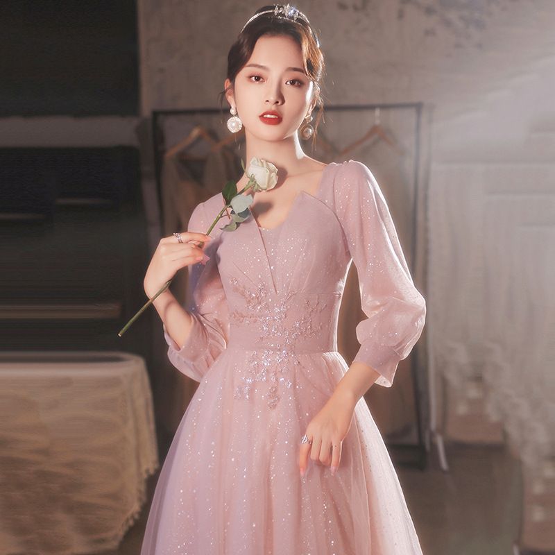 Gown (Various A-Line Designs) Floral Evening Embroidered Puff-Sleeve
