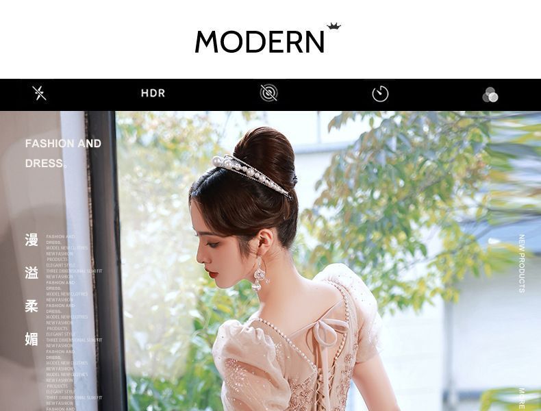 Designs) Evening Sequined (Various Puff-Sleeve Lace-Up A-Line Gown Back