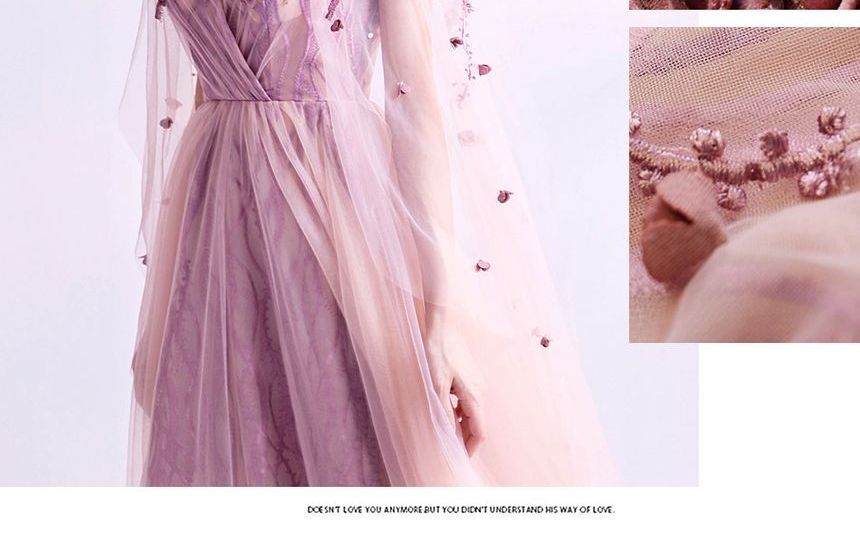 Gown A-Line Evening Mesh Cape-Sleeve