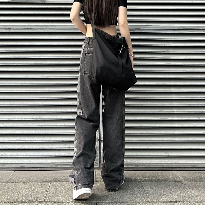 Print Waist Graphic Jeans High Baggy