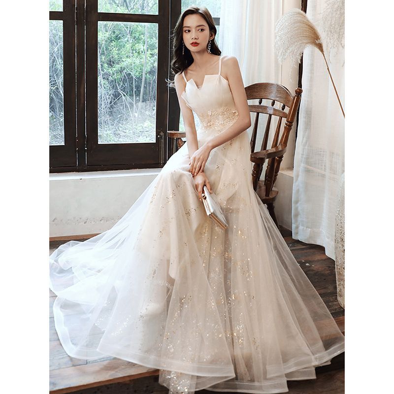 (Various Gown Mesh Evening Designs) A-Line Spaghetti-Strap