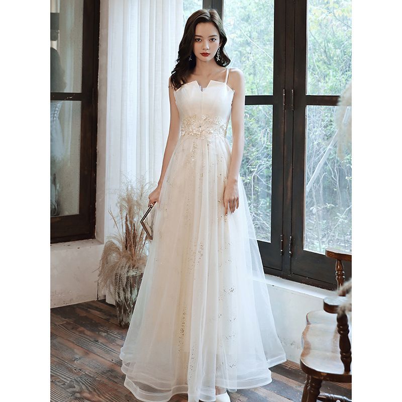 (Various Gown Mesh Evening Designs) A-Line Spaghetti-Strap