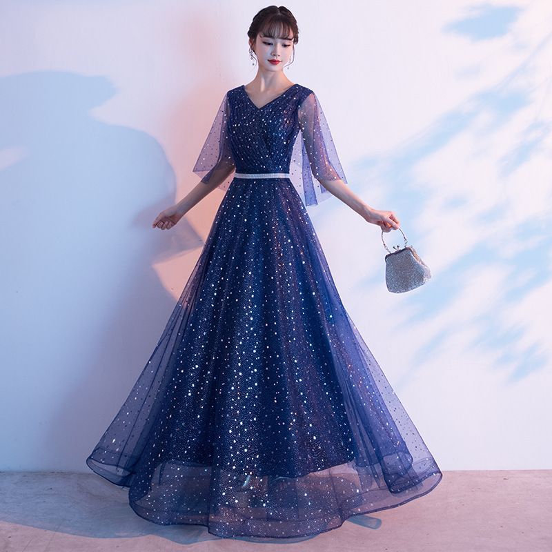 Bell-Sleeve Evening Sequined Gown A-Line