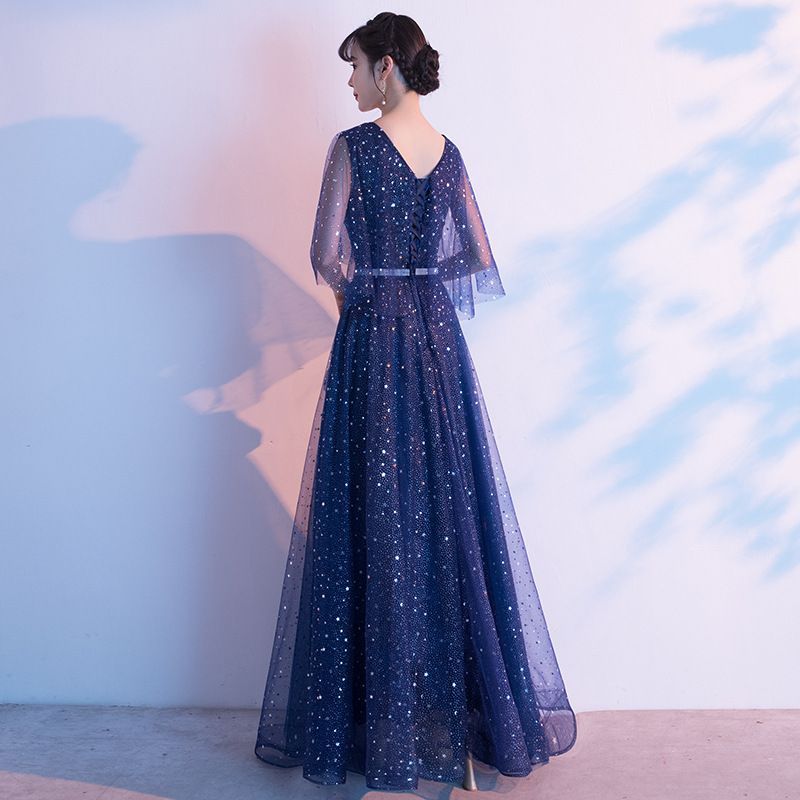 Bell-Sleeve Evening Sequined Gown A-Line