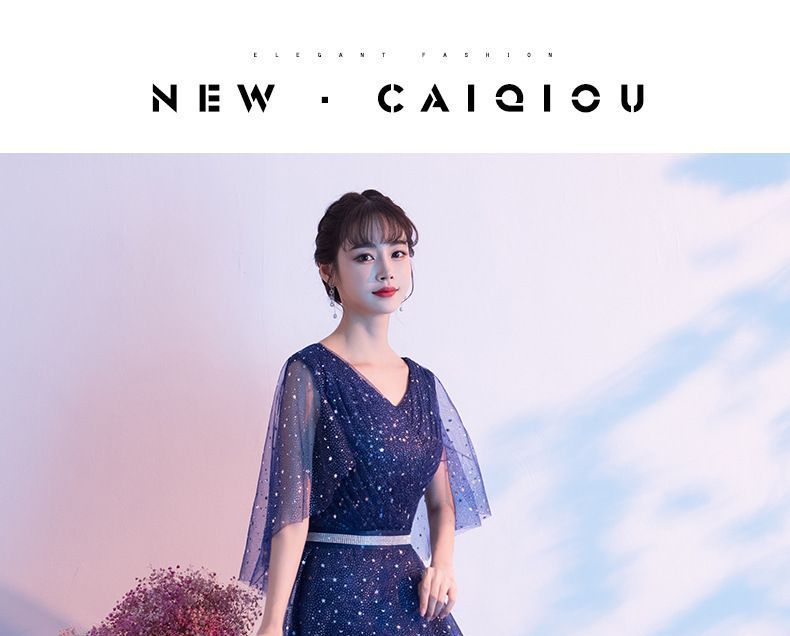 Bell-Sleeve Evening Sequined Gown A-Line