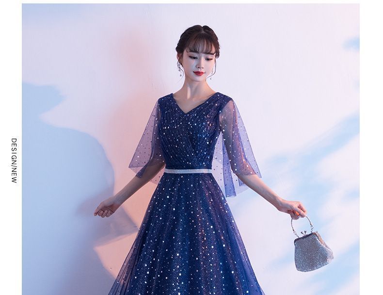 Bell-Sleeve Evening Sequined Gown A-Line