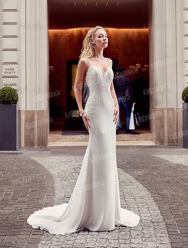 Gown Sheath Evening Spaghetti Lace Trained Strap