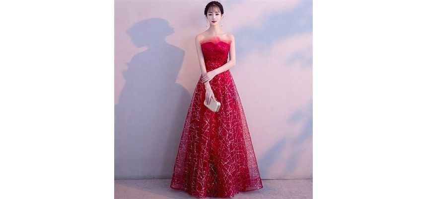 Gown Mesh Evening Glitter Maxi Strapless