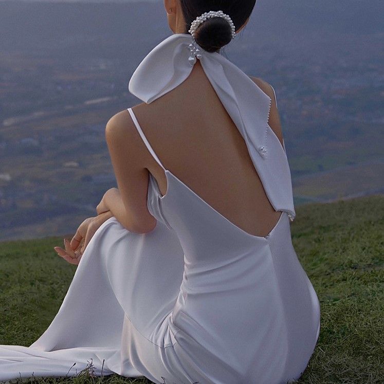 A-Line Strap Gown Wedding Backless Spaghetti