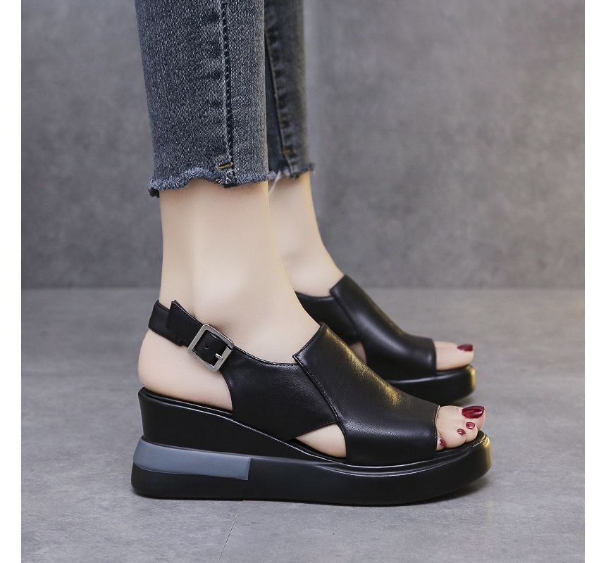 Peep-Toe Slingback Platform Sandals Wedge-Heel