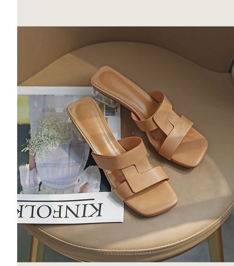 Sandals Slide Square-Toe Chunky-Heel