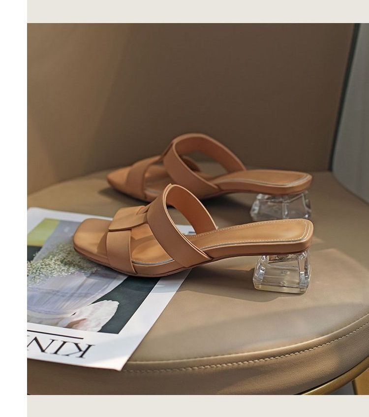 Sandals Slide Square-Toe Chunky-Heel