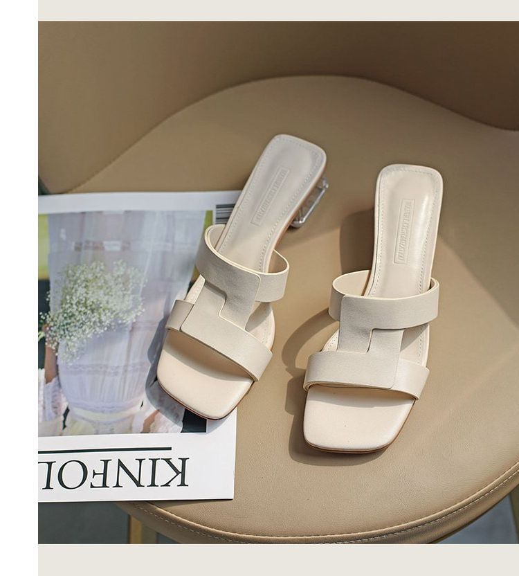 Sandals Slide Square-Toe Chunky-Heel