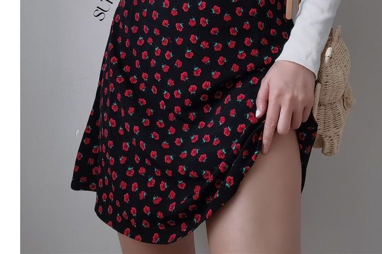 Spaghetti Rose Strap Floral / Mini Midi Dress Sleeveless Slim-Fit Print