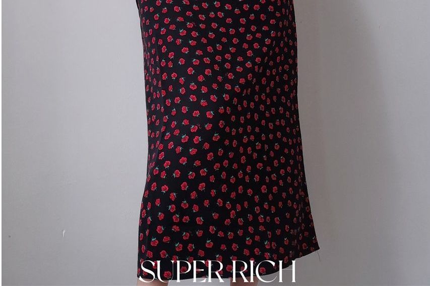Spaghetti Rose Strap Floral / Mini Midi Dress Sleeveless Slim-Fit Print