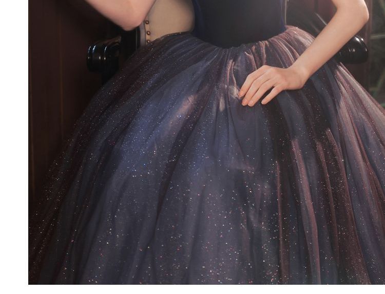 Mesh Gown Short-Sleeve Glitter Evening