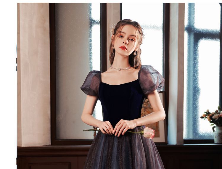 Mesh Gown Short-Sleeve Glitter Evening