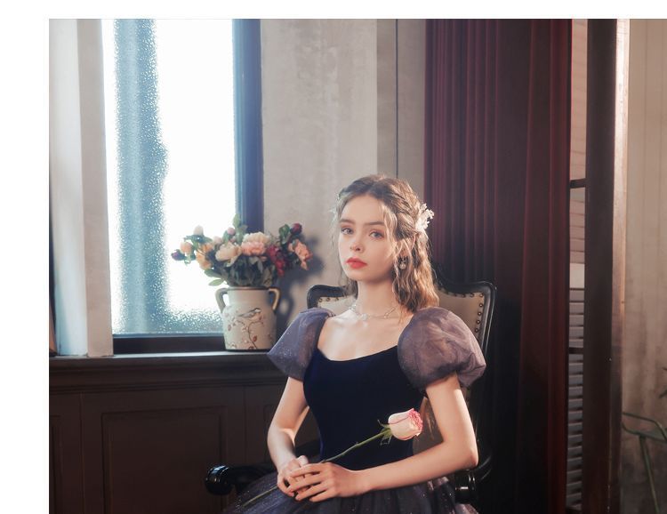 Mesh Gown Short-Sleeve Glitter Evening