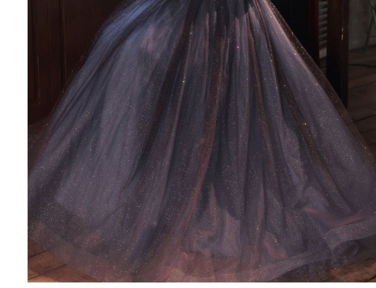 Mesh Gown Short-Sleeve Glitter Evening