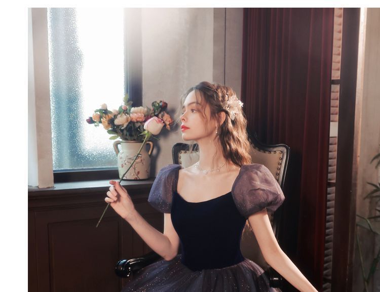 Mesh Gown Short-Sleeve Glitter Evening