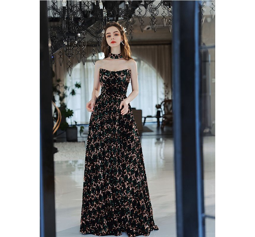 Evening Strapless Gown Sequin