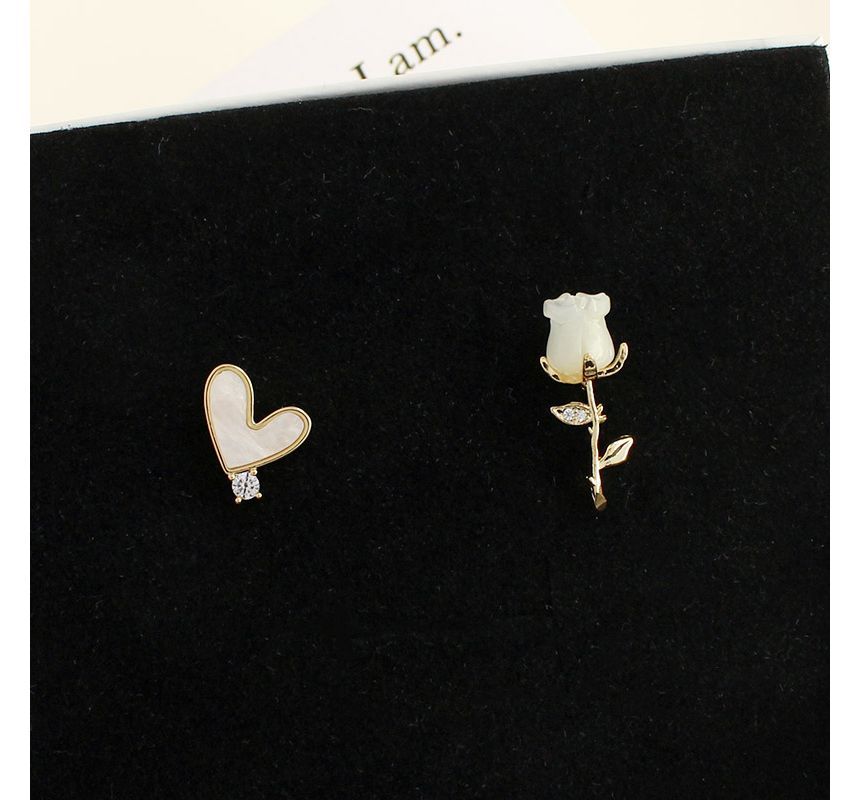 Alloy Asymmetrical Earring Shell Flower Heart
