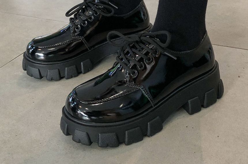 Patent Lace-Up Platform Shoes